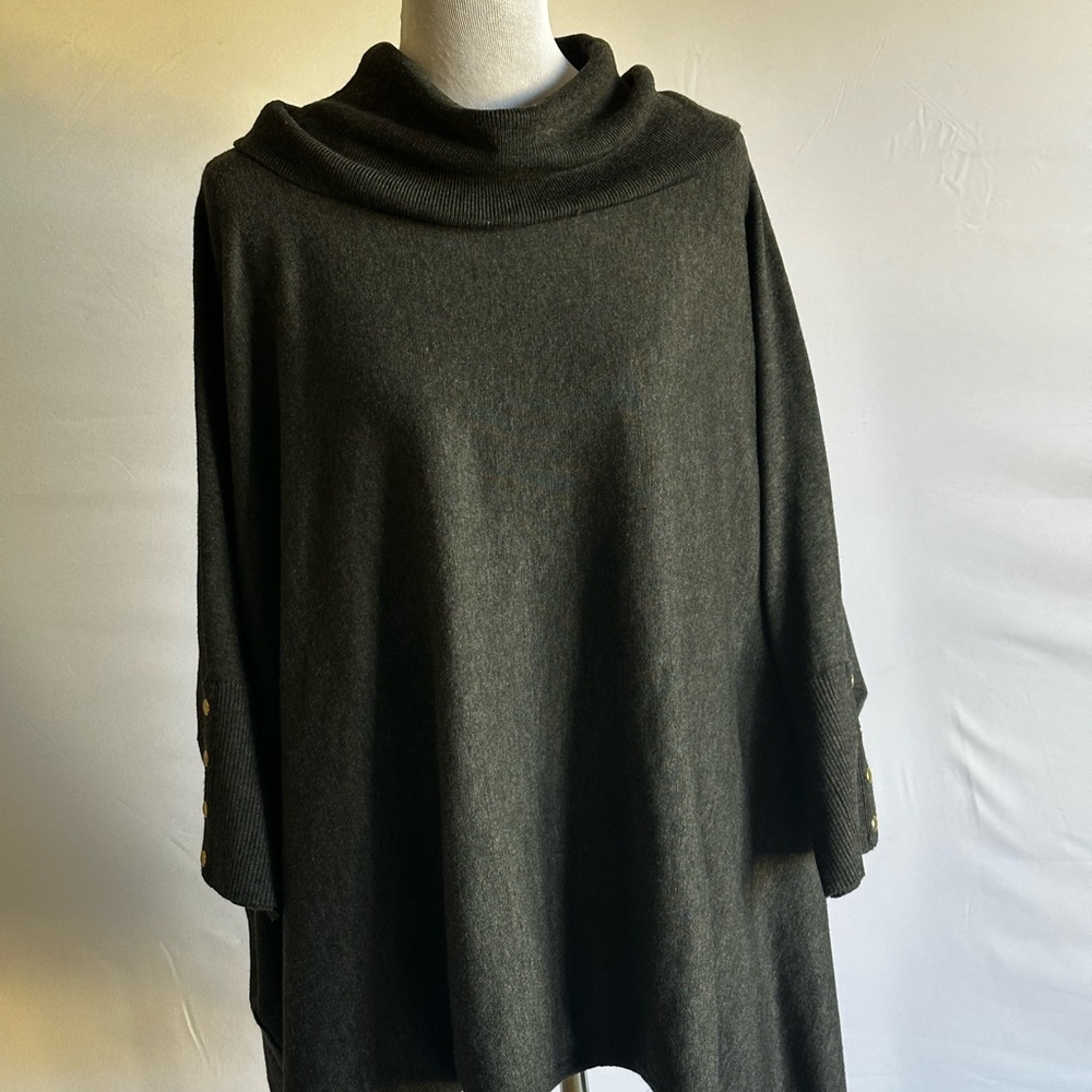 Carolyn Taylor Charcoal Poncho Sweater,Turtleneck, Mid Length,Cozy - Picture 8 of 14